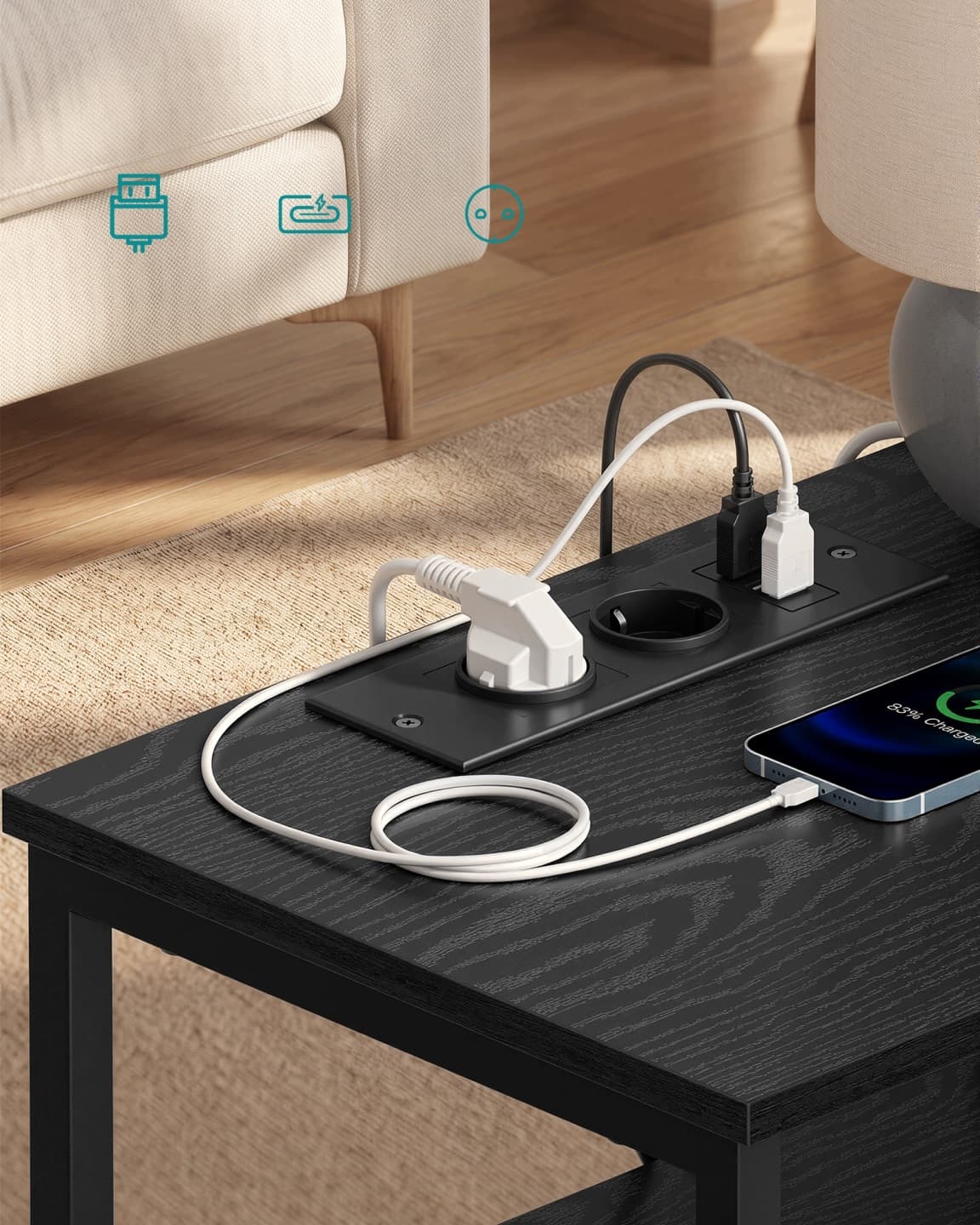 Szafka nocna Songmics z LED i USB, czarna