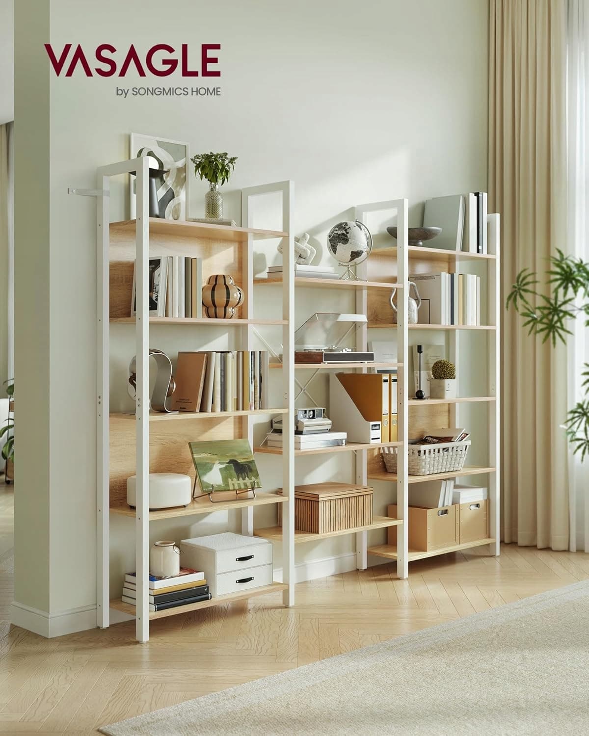 Regał Songmics 158 cm x 166 cm x 24 cm biały, dąb złoty