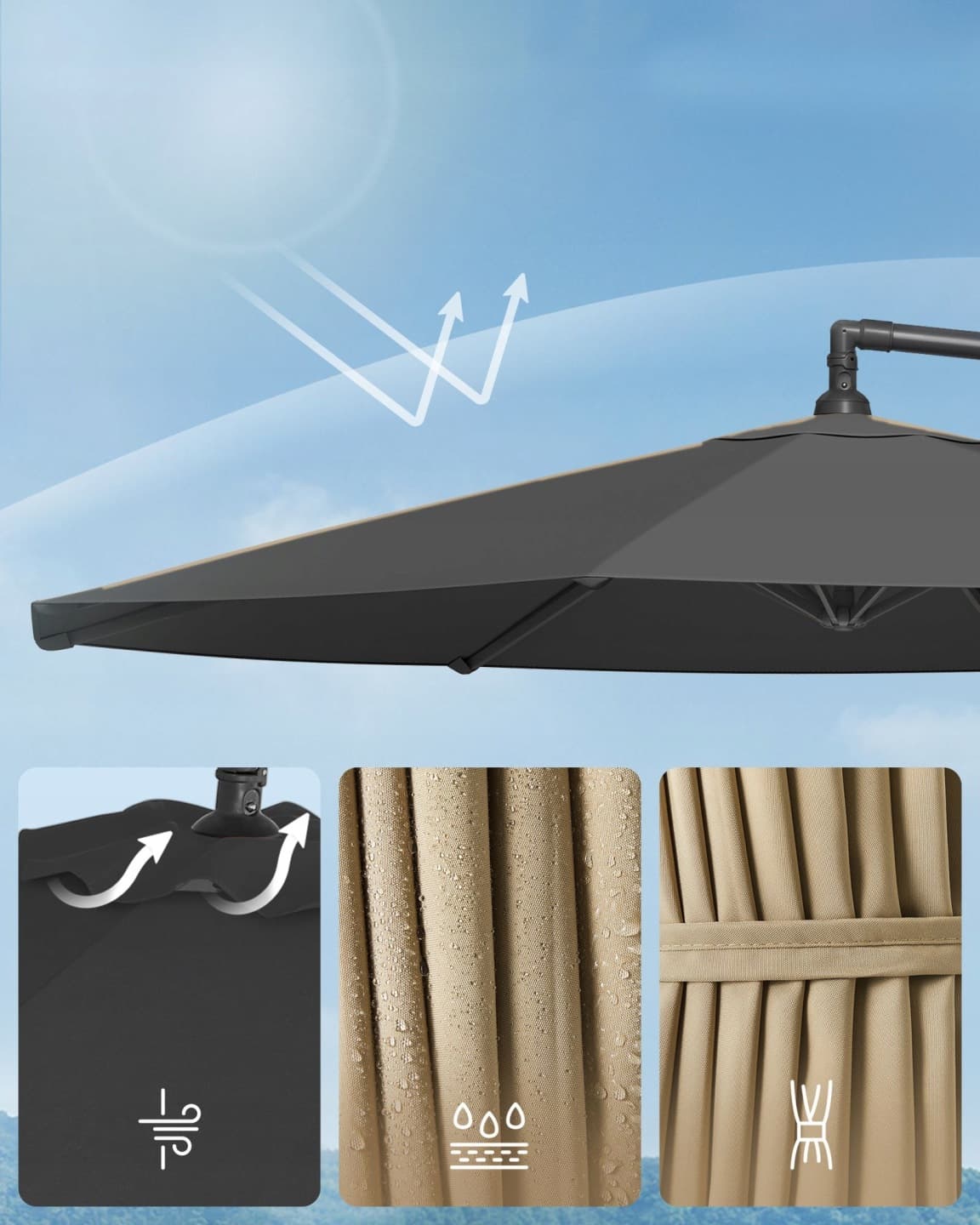 Parasol ogrodowy na wysięgniku Songmics, szary