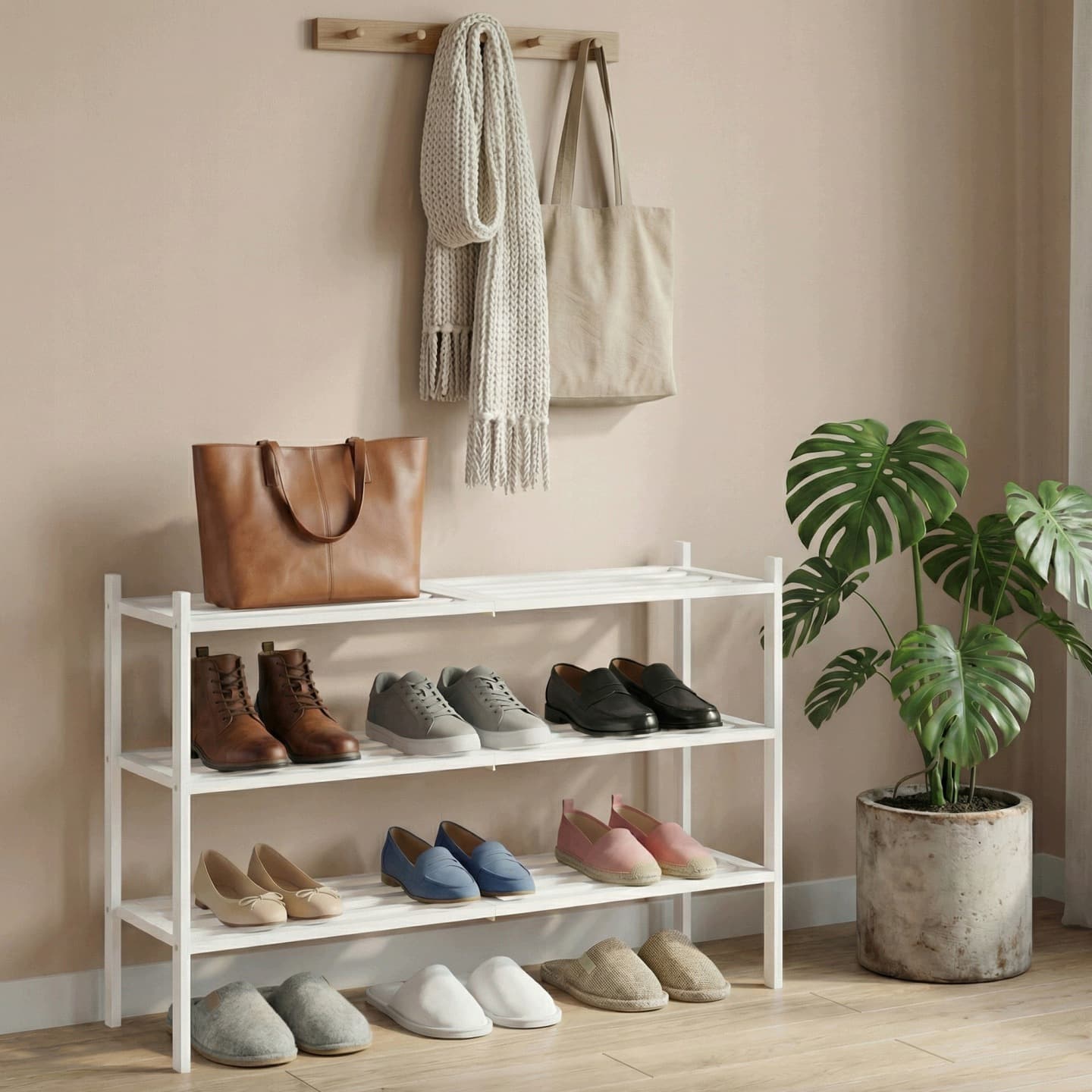 Regał na buty bambusowy Songmics, 3 poziomy, biały