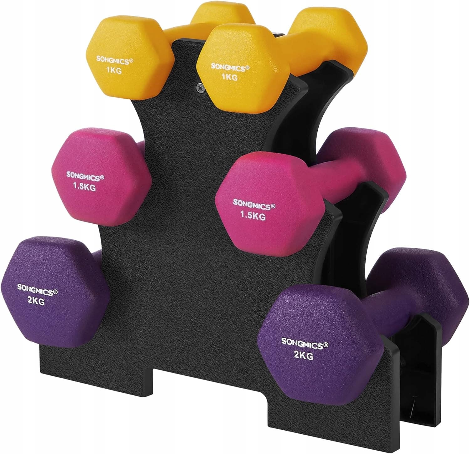 SONGMICS Hantle Neoprenowe Zestaw 7 szt. Fitness Ciężarki Na Stojaku