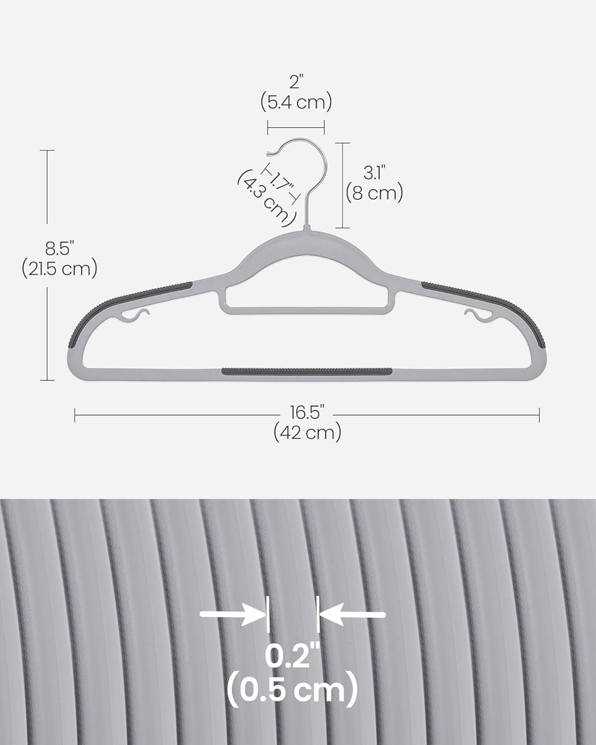 Zestaw 50 szt. plastikowych wieszaków , szary