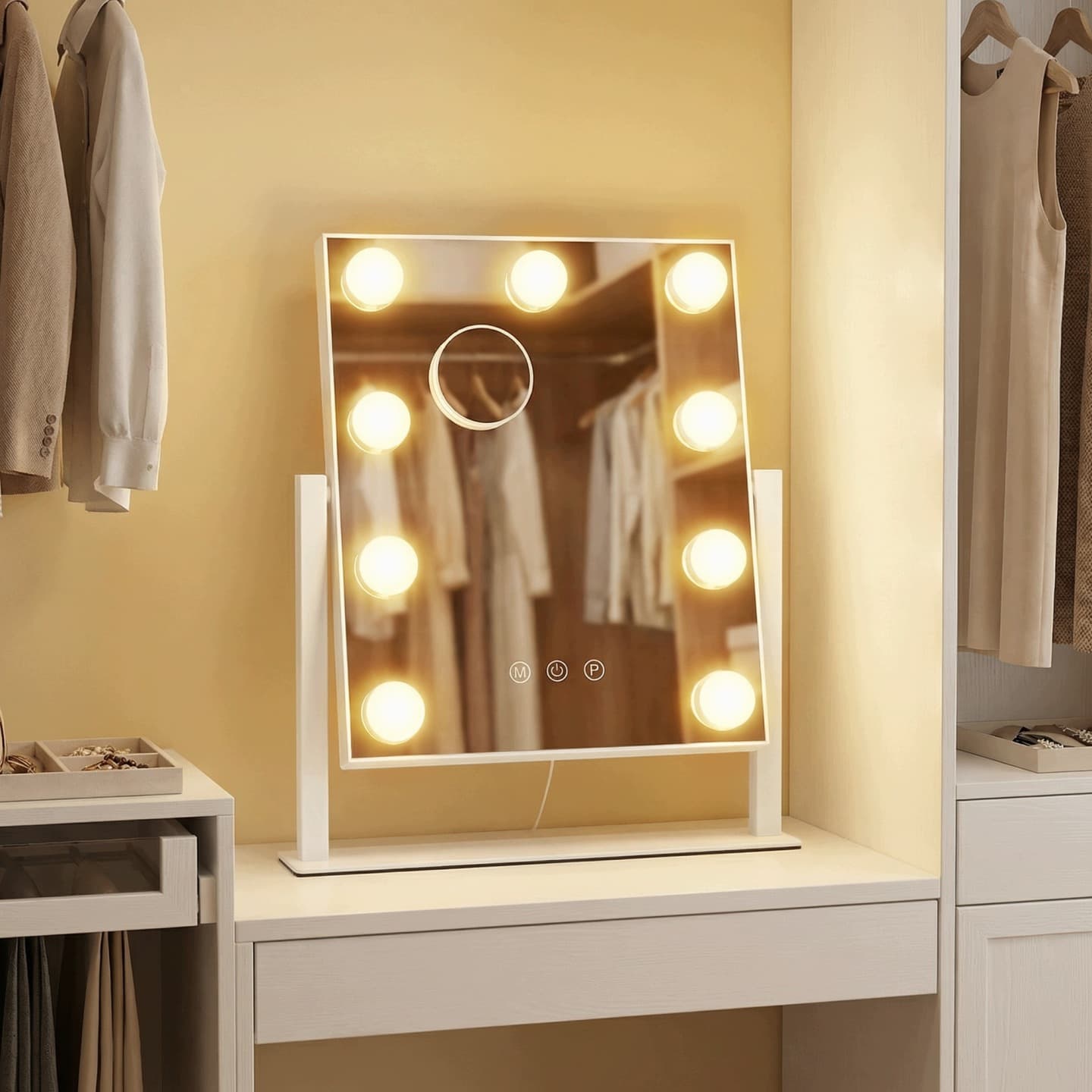 Lustro kosmetyczne obrotowe Songmics z LED, białe