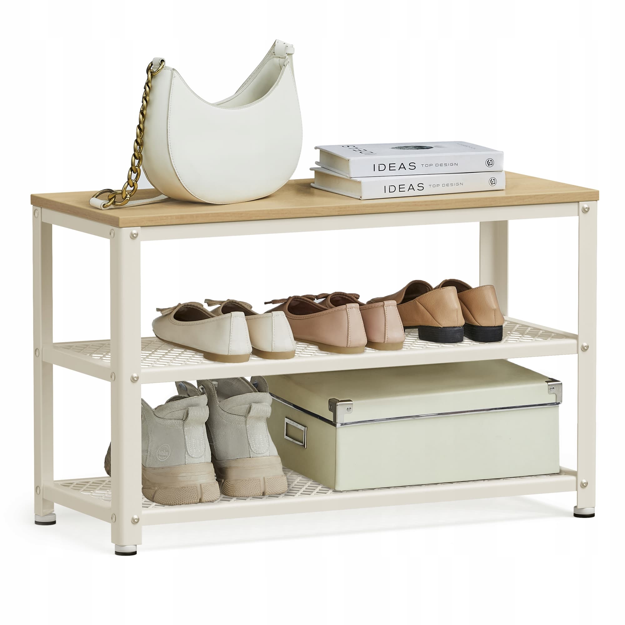 Ławka na buty z siedziskiem 30x73x45 cm beżowo-biała