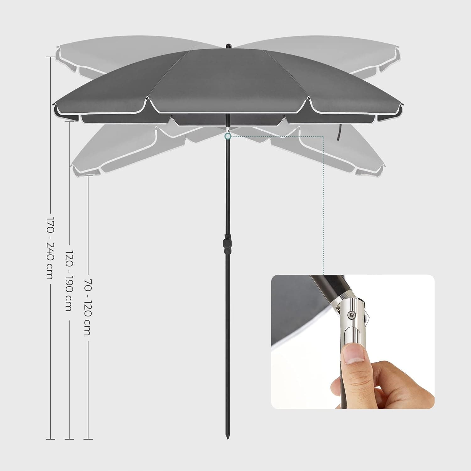 Parasol klasyczny Songmics szary 200 x 180 cm