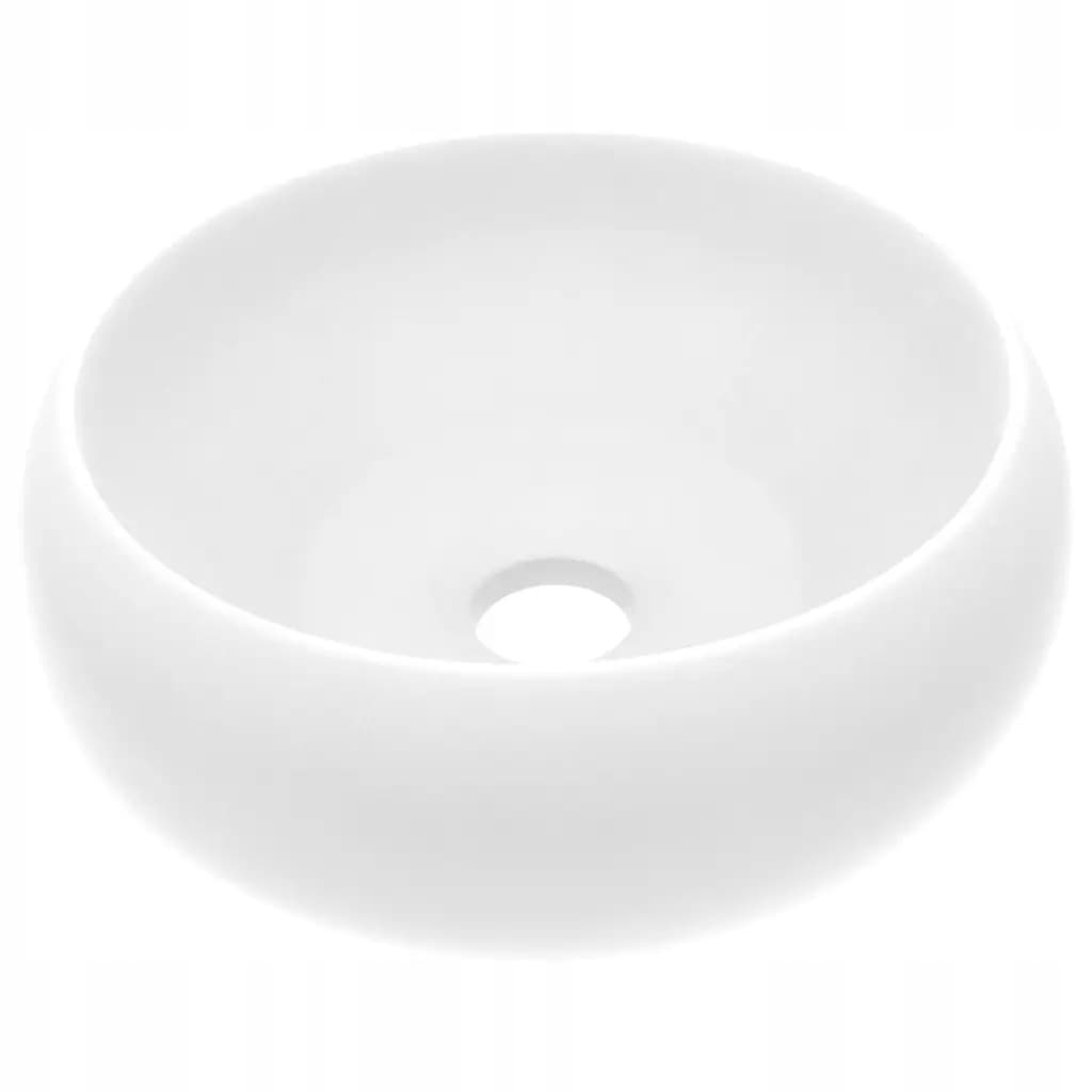 Okrągła umywalka ceramiczna, biała matowa, 400x150 mm