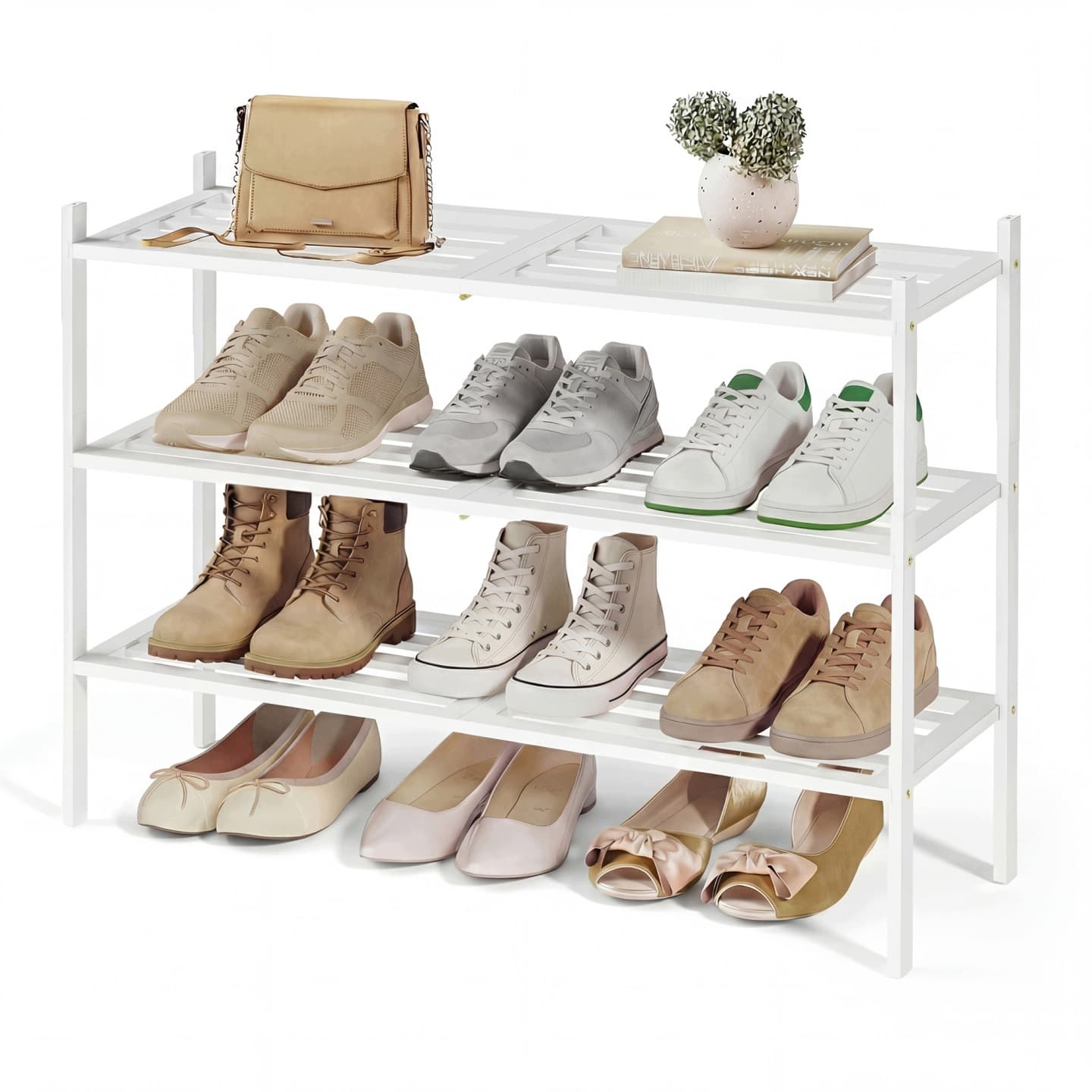 Regał na buty bambusowy Songmics, 3 poziomy, biały
