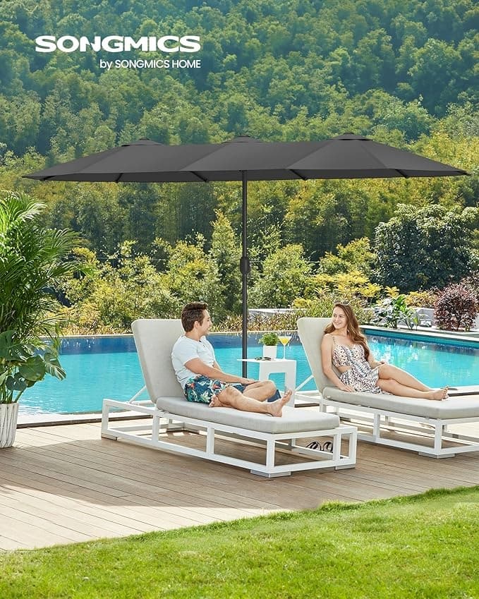 Parasol DUŻY PODWÓJNY Songmics szary 394 x 200 cm