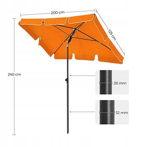 SONGMICS Parasol plażowy przenośny z torbą pomarańczowy plaża ogród