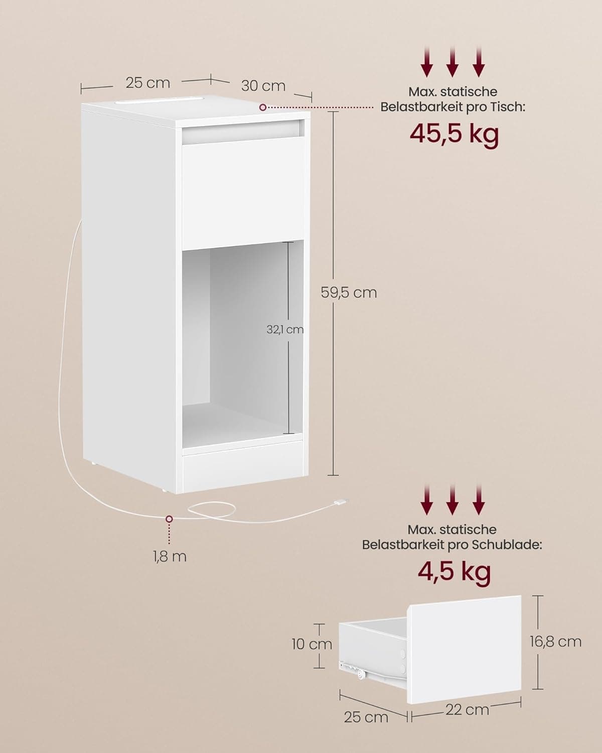 Stolik X2 nocny 30x25x59,5 cm biały