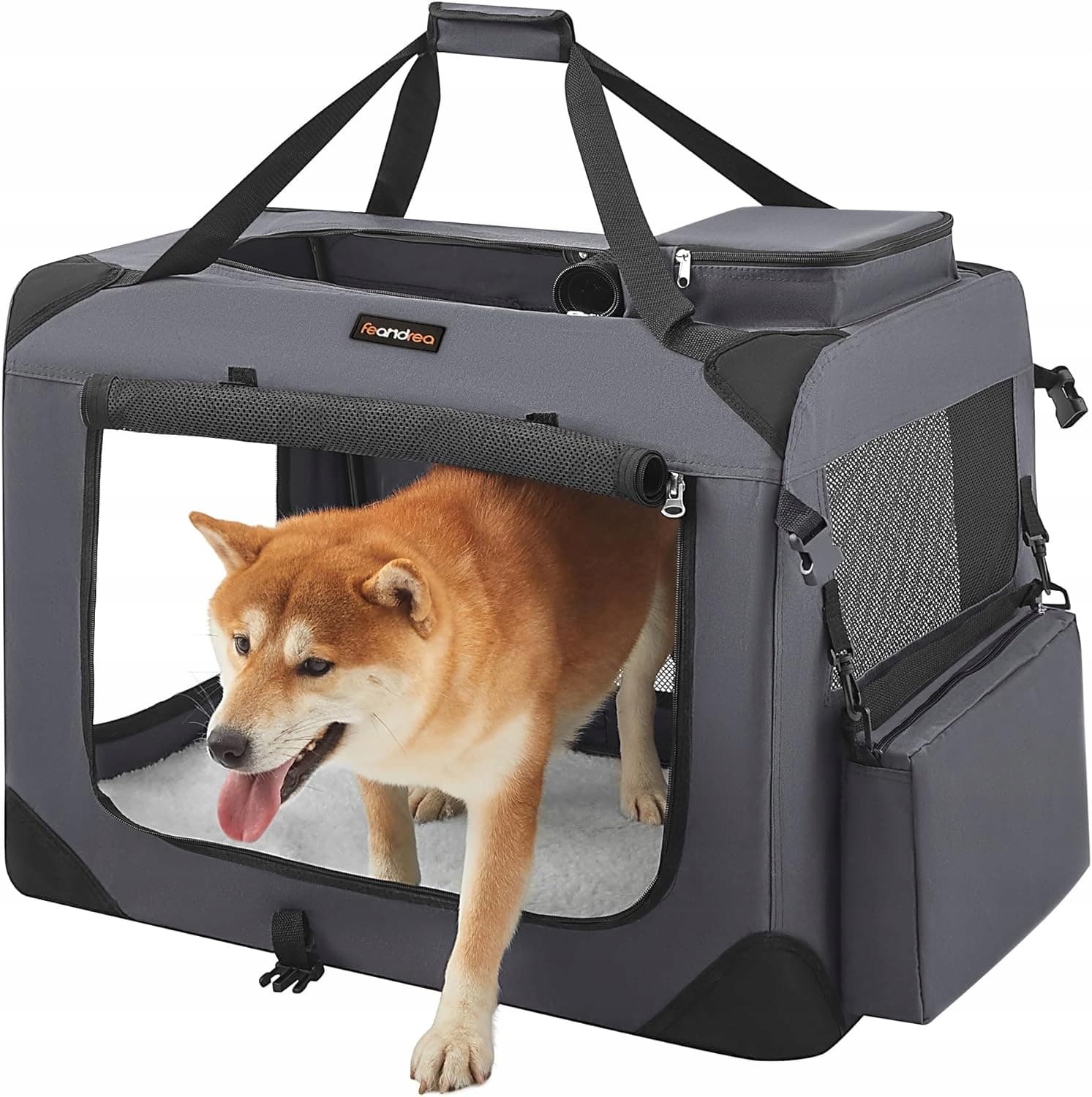Transporter dla psa miękki składany kojec L 70x52x52 cm 2 wejścia Szary