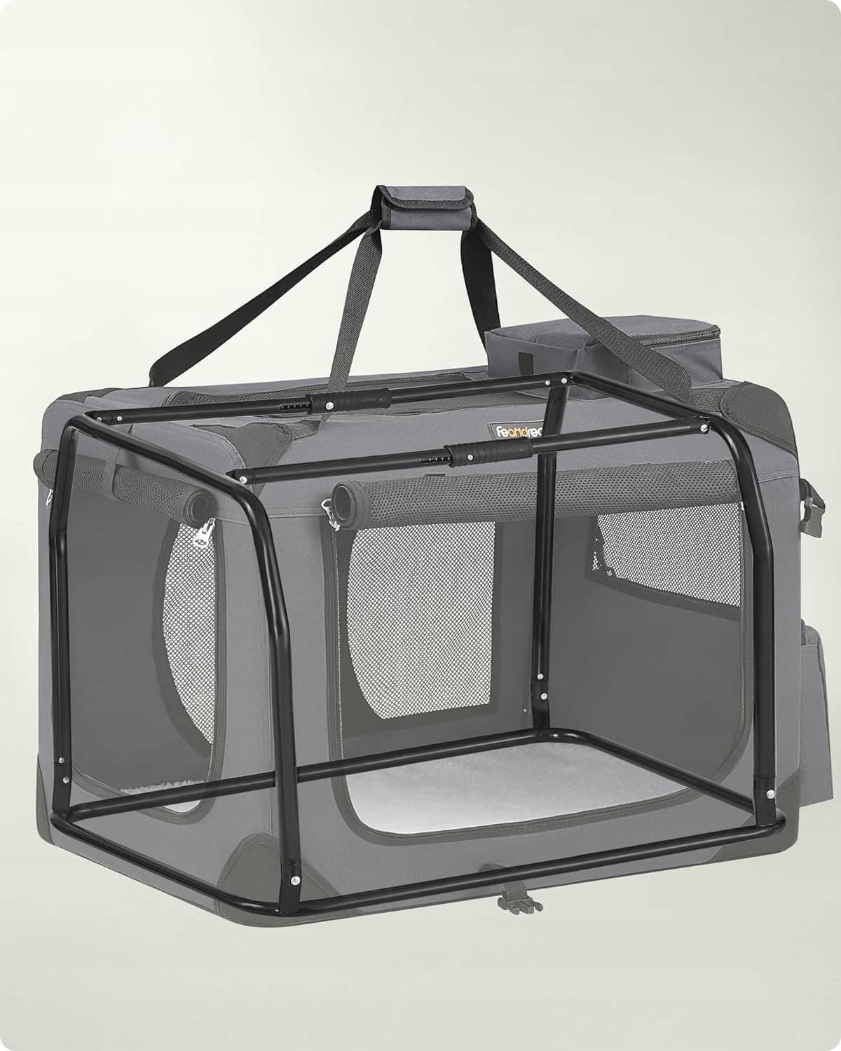 Transporter dla psa miękki składany kojec L 70x52x52 cm 2 wejścia Szary